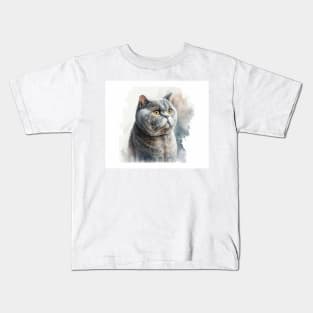 British Shorthair Cat Watercolour Painting Kids T-Shirt